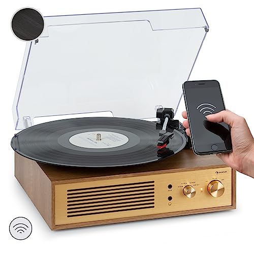 Auna Plattenspieler, Moderner Plattenspieler mit Bluetooth-Sender und -Empfänger, Alu-Frontplatte, Audio-Plattenspieler, Vinyl-Player, Plattenspieler mit Lautsprecher, Retro-Design, Plattenspieler von auna