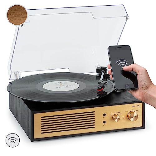 Auna Plattenspieler, Moderner Plattenspieler mit Bluetooth-Sender und -Empfänger, Alu-Frontplatte, Audio-Plattenspieler, Vinyl-Player, Plattenspieler mit Lautsprecher, Retro-Design, Plattenspieler von auna