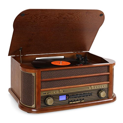 Auna Plattenspieler mit Lautsprecher, Retro Plattenspieler mit 3 Geschwindigkeiten und USB-Anschluss, Schallplattenspieler im Vintage Design, Vinyl Record Player, Plattenspieler für Schallplatten Auna Plattenspieler mit Lautsprecher, Retro Plattenspieler mit 3 Geschwindigkeiten und USB-Anschluss, Schallplattenspieler im Vintage Design, Vinyl Record Player, Plattenspieler für Schallplatten von auna