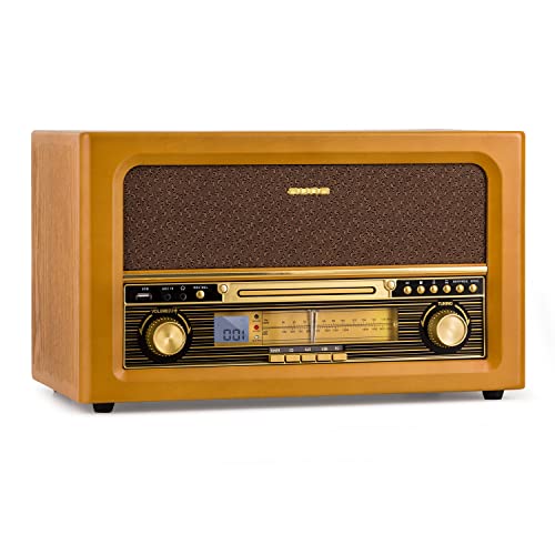 Auna Radio mit CD-Player, Retro CD Radio mit AUX und USB, Holz Nostalgie Radio CD Player, Stereoanlage mit Lautsprecher und LC-Display, Fernbedienung, MP3, UKW-Radio mit Kopfhöreranschluss Auna Radio mit CD-Player, Retro CD Radio mit AUX und USB, Holz Nostalgie Radio CD Player, Stereoanlage mit Lautsprecher und LC-Display, Fernbedienung, MP3, UKW-Radio mit Kopfhöreranschluss von auna