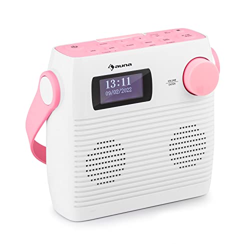 Auna Splash Duschradio, DAB Radio, BT DAB+/UKW IPX4, DAB+ Radio mit USB-Port Kopfhöreranschluss USB-C Akku, Digitalradio, weiß-rosa von auna