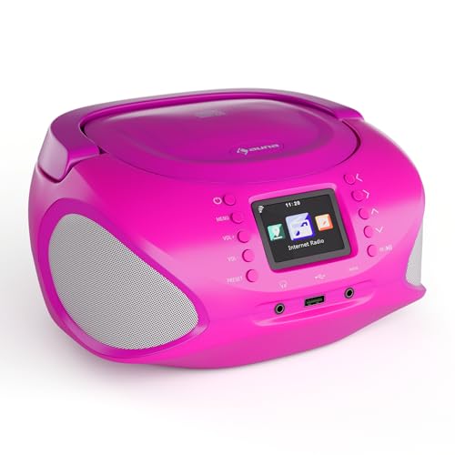 Auna Tragbarer CD/MP3 Player mit Internet/FM-Radio, Bluetooth/USB/AUX-Anschluss, Kluges 2,4 TFT-Display, 3W Lautprecher - Ideal Als Stereoanlage & Für Internetradios, WLAN von auna