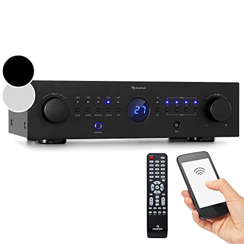 Auna Verstärker, HiFi Stereo Mini Verstärker, HiFi-Verstärker mit Bass & Treble Regler, 4 Kanal Audio-Verstärker, Stereo-Verstärker & Lautsprecher mit Fernbedienung & AUX Eingang, AV Receiver Auna Verstärker, HiFi Stereo Mini Verstärker, HiFi-Verstärker mit Bass & Treble Regler, 4 Kanal Audio-Verstärker, Stereo-Verstärker & Lautsprecher mit Fernbedienung & AUX Eingang, AV Receiver von auna