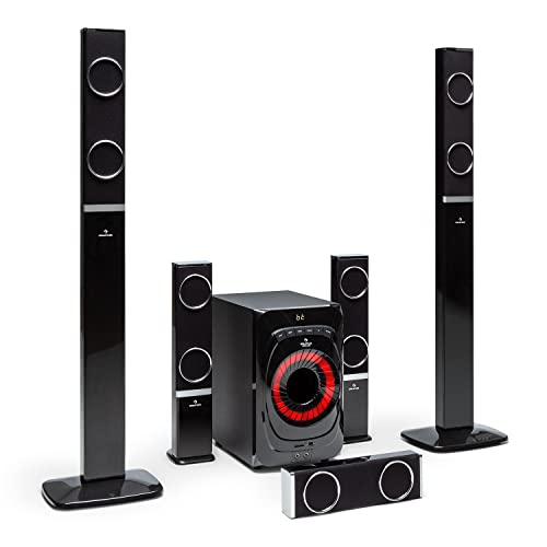 auna Areal 825 5.1 Soundsystem - 5.1 Heimkinosystem mit 200 Watt Leistung RMS, 8" Heimkino Subwoofer + 5 Lautsprecher, Bluetooth, USB, SD, AUX, inkl. Fernbedienung von auna