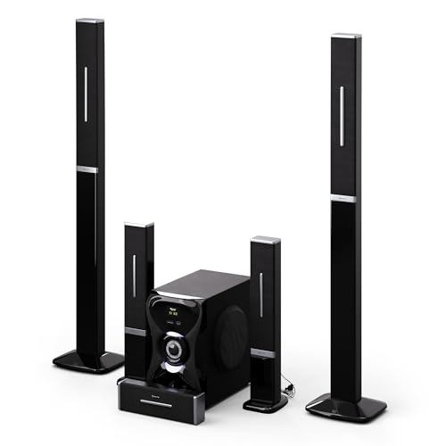 auna Areal 825 5.1 Soundsystem Kabellos mit Bluetooth, 100-W-Subwoofer und RGB-Beleuchtung - USB-/SD-Anschlüsse, AUX und Optischer Eingang, Heimkino-Lautsprecher mit Fernbedienung von auna