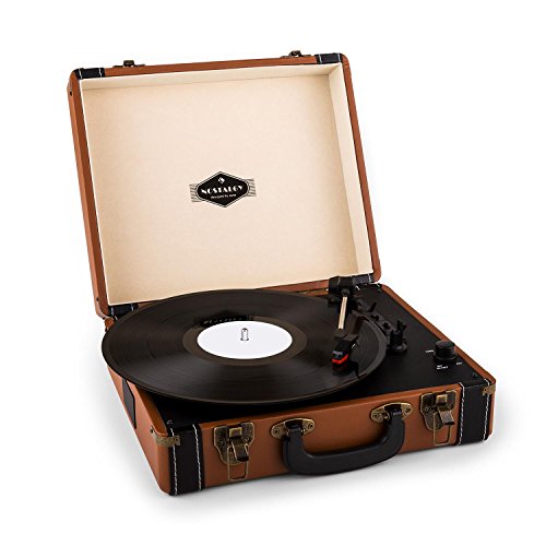 auna Jerry Lee Retro Plattenspieler - Schallplattenspieler mit Stereolautsprecher, Vinyl Player mit USB, Riemenantrieb in 3 Stufen, 33, 45, 78 U/min, 3 Plattengrößen, ohne Bluetooth, braun auna Jerry Lee Retro Plattenspieler - Schallplattenspieler mit Stereolautsprecher, Vinyl Player mit USB, Riemenantrieb in 3 Stufen, 33, 45, 78 U/min, 3 Plattengrößen, ohne Bluetooth, braun von auna