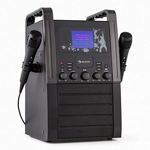 auna KA8P-V2 BK Karaoke Anlage mit 2 x Mikrofon - Karaoke Player, Karaoke Set, 9 cm (3,5")-Farbdisplay, CD, CD-R, CD-RW, CD+G, MP3, Wiederholfunktion, CD-G Player, Video Out, schwarz von auna