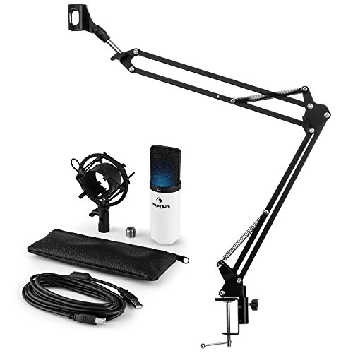 auna MIC-900WH-LED Mikrofonset V3 Kondensatormikrofon + Mikrofonarm (USB-Mikrofon mit LED-Leuchte, Nierencharakteristik, weiß, Mikrofonspinne, Mikrofonhalterung) von auna