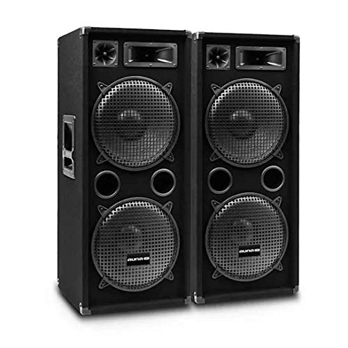 auna Pro PW - Passive PA-Lautsprecher PA-Boxen, 2er-Set: 2 x PA-Box, 2 x 38 cm (15") Subwoofer, Belastbarkeit: 750 Watt RMS / 1500 Wmax., 3-Wege-Bauweise, Piezo-Hochtöner, Horn-Mitteltöner, schwarz von auna