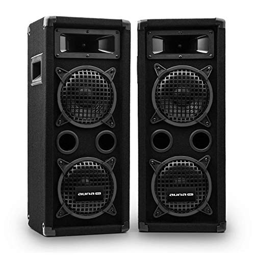 auna Pro PW - passiver PA-Lautsprecher PA-Box, Lautsprecher-Paar, schwarz, Horn-Mitteltöner, 2 x Piezo-Hochtöner,Zwei 3-Wege-Lautsprecher, 300 Watt, schwarz von auna