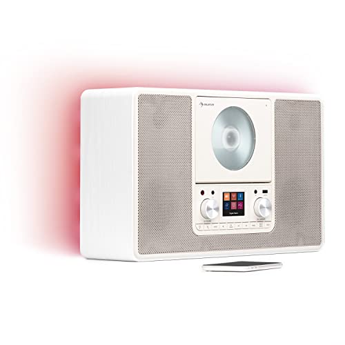 auna Radio, DAB Radio mit CD Player zur Wandmontage, DAB Plus Radio mit Bluetooth, DAB/DAB+/FM Radio, Küchenradio mit TFT Display, MP3, Streaming, Digitalradio Klein, Radio mit Wecker & Fernbedienung von auna