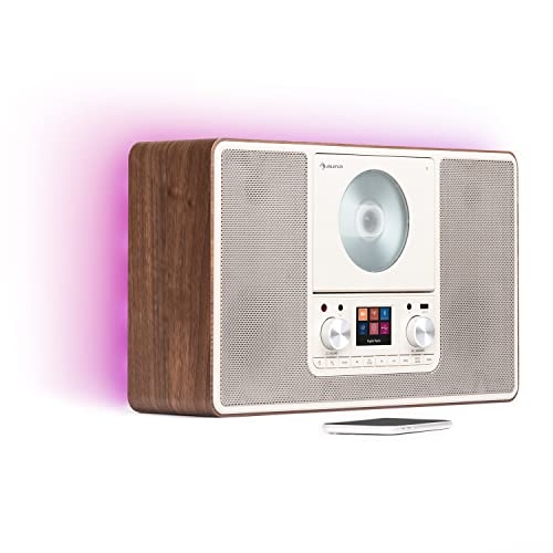 auna Radio, DAB Radio mit CD Player zur Wandmontage, DAB Plus Radio mit Bluetooth, DAB/DAB+/FM Radio, Küchenradio mit TFT Display, MP3, Streaming, Digitalradio Klein, Radio mit Wecker & Fernbedienung von auna