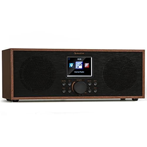 auna Silver Star Stereo Internetradio mit DAB+ / UKW, WLAN Radio, Webradio mit Bluetooth, 2 x 8 Watt RMS, USB, App-Steuerung, AUX, Weckfunktion, inkl. Fernbedienung, Holz von auna