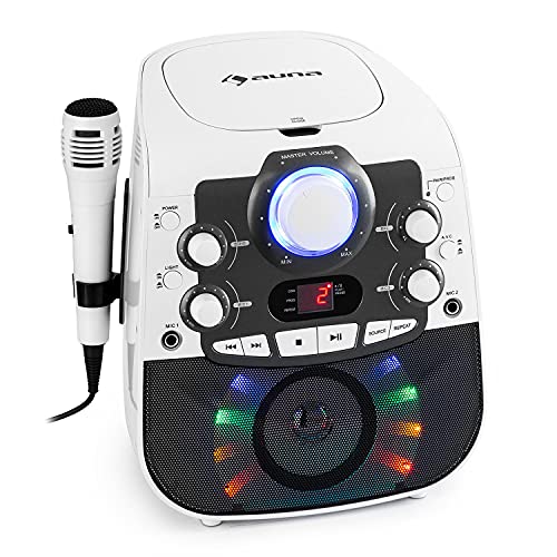 auna StarMaker 2.0 Karaoke-Anlage Karaokemaschine, Bluetooth-Funktion, CD-Player, für CD, CD+G, CD-RW, inkl. Mikrofon, 2 Mikrofon-Eingänge, LED-Show, A/V-Ausgang, weiß von auna