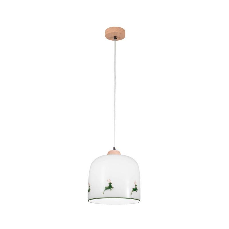 KOLARZ Hängelampe Chalet, weiß/Hirsch grün, Ø 25 cm, Glas von austrolux