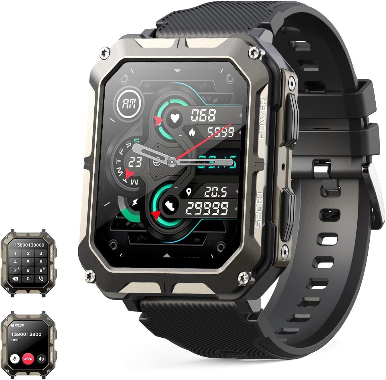 autolock Robuste Smartwatch,Fitness Armbanduhr,Militär mit Telefonfunktion Smartwatch, 1,83 Zoll,IP68 wasserdicht,mit Schlafmonitor/blutdruckmessung von autolock