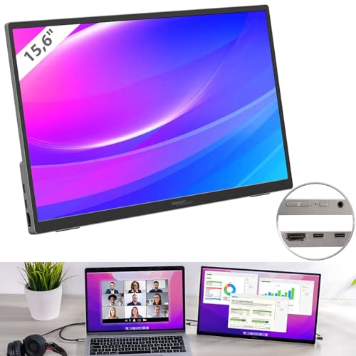 auvisio Portable Monitor: Mobiler 15,6"/39,6 cm IPS-Superslim-Monitor, Full HD, Metall, Standfuß (Zusatzmonitor, Bildschirme, Tablet Tasche) von auvisio