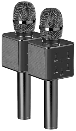 auvisio Karaoke Mikrofon Kinder: 2er-Set Karaoke-Mikrofon mit Bluetooth, MP3-Player, Lautsprecher, Akku (Bluetooth-Karaoke-Mikrofon Kinder, Karaoke-Mikrofon für Party, Feier) von auvisio