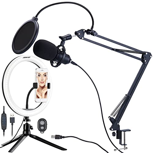 auvisio Konferenzmikrofon: Profi-USB-Kondensatormikrofon mit Popschutz & Ringlicht (Studiomikrofon, USB-Konferenz-Mikrofon) von auvisio