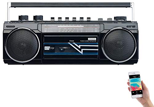 auvisio Retro Kassettenrecorder: Retro-Boombox mit Kassetten-Player, Radio, USB, SD & Bluetooth, 8 Watt (Radiokassettenrecorder, Kassettenrecorder 90er, Speicherkarten) von auvisio