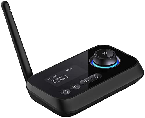 auvisio Transmitter, Bluetooth: 2in1-Audio-Sender und -Empfänger mit Bluetooth 5, TOSLINK, LED-Display (Audio Funkübertragung, AUX Adapter, PC Lautsprecher) von auvisio