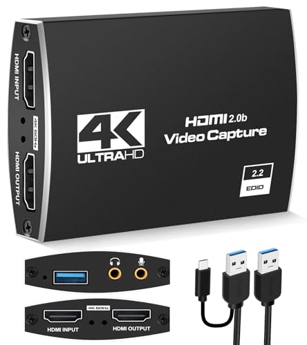 avedio links Capture Card, USB 3.0 HDMI Video Capture Card mit Mikrofon und HDMI Loop-Out, 1080P 60FPS USB C/A Game Capture Card für Streaming Work Kompatibel mit PS5/Switch/OBS/PC/Camera von avedio links