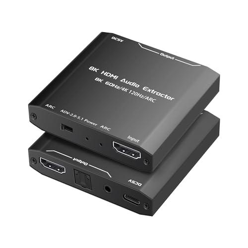 avedio links HDMI Audio Extractor, HDMI Splitter Audio Extractor 4k 120hz, 8k HDMI zu HDMI SPDIF 3.5 mm Stereo Converter Audio, HDMI ARC Optisch Adapter für PS5, Xbox TV Kopfhörer Soundbar von avedio links