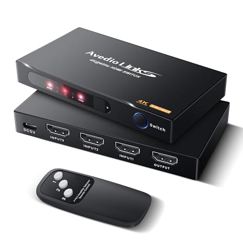 avedio links HDMI Switch 3 in 1 Out, 4K@60Hz HDMI Splitter 3 in 1 Out mit Fernbedienung, HDMI Switch Automatisch Unterstützung HDR, UHD, HDMI Verteiler Umschalter für PS5/4 Blu-Ray Fire Stick avedio links HDMI Switch 3 in 1 Out, 4K@60Hz HDMI Splitter 3 in 1 Out mit Fernbedienung, HDMI Switch Automatisch Unterstützung HDR, UHD, HDMI Verteiler Umschalter für PS5/4 Blu-Ray Fire Stick von avedio links