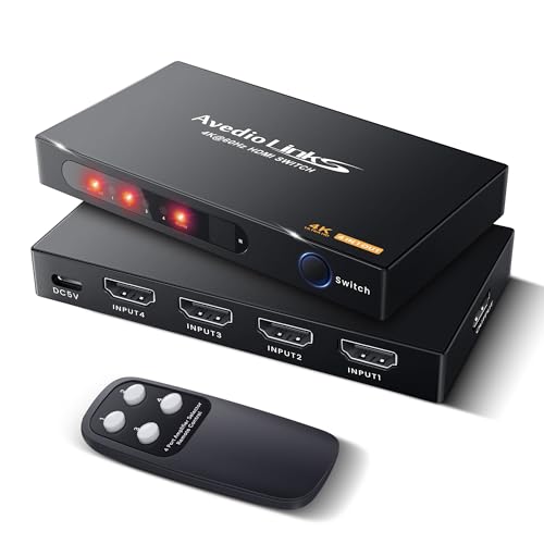 avedio links HDMI Switch 4 in 1 Out, 4K@60Hz HDMI Splitter 4 in 1 Out mit Fernbedienung, HDMI Switch Automatisch Unterstützung HDR, UHD, HDMI Verteiler Umschalter für PS5/4 Blu-Ray Fire Stick avedio links HDMI Switch 4 in 1 Out, 4K@60Hz HDMI Splitter 4 in 1 Out mit Fernbedienung, HDMI Switch Automatisch Unterstützung HDR, UHD, HDMI Verteiler Umschalter für PS5/4 Blu-Ray Fire Stick von avedio links