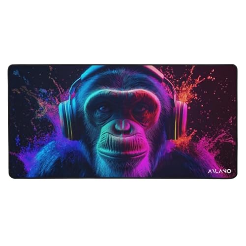 Bunter Musik hörender Affe | Gaming Maus- & Tastaturpad (40.6 x 81.3cm) von avlano