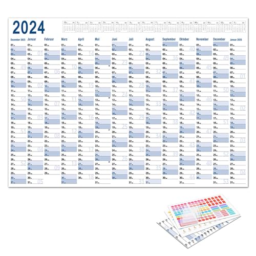 Kalender 2024, Volljahreskalender eine Seite, Jahreskalender auf einen Blick, Wandkalender 2024, Volljahreskalender, 365 Tagekalender, großer Posterkalender für akademische Arbeit, Heimschule von awakentti