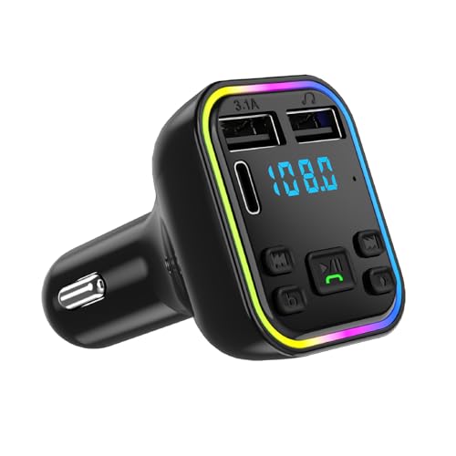 Bluetooth FM Transmitter Auto,Bluetooth Adapter für Auto Radio,2 USB Ports Auto Ladegerät mit 5V/3.1A und 1A,Typ C,Bluetooth Auto Musik-Player,Freisprecheinrichtung,Unterstützt TF Karte USB-Stick von aweskmod