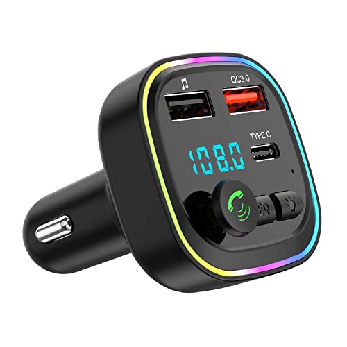 Bluetooth FM Transmitter Auto,Wireless Bluetooth Adapter Auto FM Radio Freisprecheinrichtung Car Kit,mit 2 USB 5V/3A,QC3.0+Typ C,20W PD Schnellladung,Auto Musik Adapter,Unterstützt TF-Karte USB-Disk von aweskmod