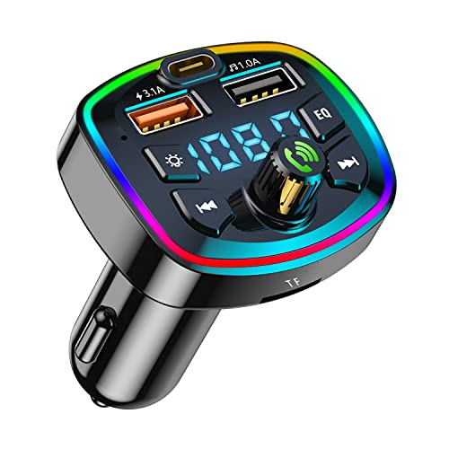 Bluetooth FM Transmitter für Auto,Bluetooth Adapter Auto Radio,FM Transmitter Autoladegerät,Freisprecheinrichtung,2 USB-Anschluss Ladegerät KFZ-Adapter 5V/3,1A&1A,Unterstützt TF Karte USB-Disk von aweskmod