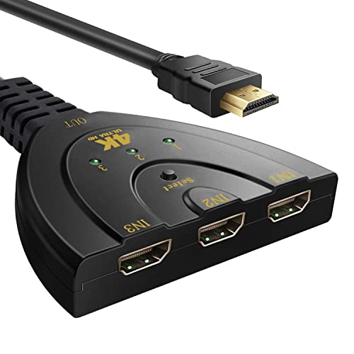 HDMI Switch 4K, HDMI Verteiler HD HDMI Umschalter 3 In 1 Out mit 4K/1080P/3D für Xbox/PS3/PS4/Apple TV/Fire TV/Blu-Ray-DVD-Player von aweskmod