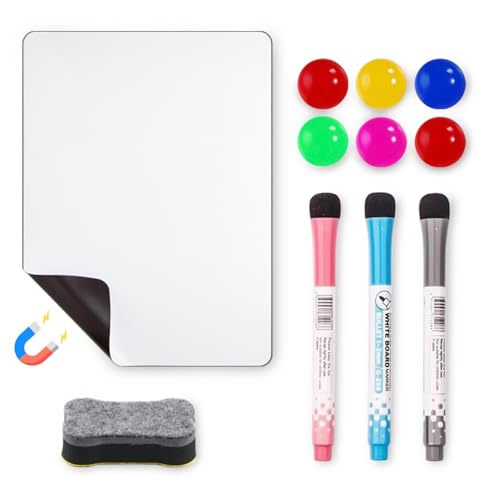 Magnettafel Kühlschrank, Wiederbeschreibbar Magnetisches Whiteboard Sticker, A4-Whiteboard mit 3 Markern, 1 Radiergummi, 6 Kühlschrankmagneten, Whiteboard für Memos, Notizen, Menüs, Studienplanung von aweskmod