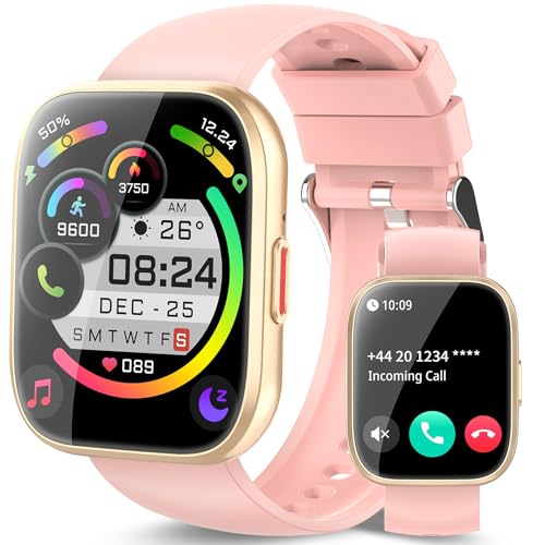 Smartwatch Herren Damen, 1,85 Zoll Smartwatch mit Anrufannahme/Anrufannahme, 112 Sportmodi Fitness Tracker mit Schlaf/Herzfrequenzmesser, IP68 Smart Watch für Android iOS, Hellrosa von aycy