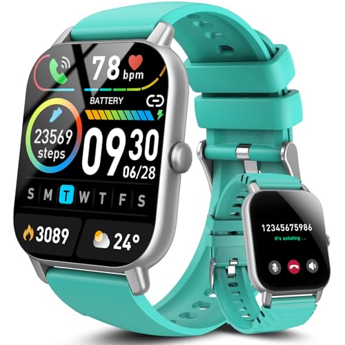 Smartwatch Herren Damen mit Telefonfunktion Message Reminder, Smart Watch 112+Sportmodi IP68 Wasserdicht Sportuhr, Fitnessuhr mit Puls-Schlaf-Monitor Schrittzähler, Uhr für Android iOS, Türkis von aycy