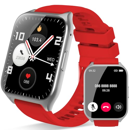 Smartwatch Damen Herren, 1,85" Zoll HD Touchscreen Smart Watch mit Bluetooth Anrufe, 112 Sportmodi Fitnessuhr, Herzfrequenzmonitor Schlafmonitor Schrittzähler, IP68 Wasserdicht für iOS Android, Rot von aycy