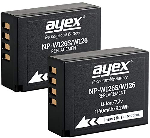 2 x ayex Ersatz Li-Ion-Akku Passend wie Fujifilm NP-W126S z.B. für X-T3 X-T2 X-T1 X-T30 X-T20 - Sparpack, 1140mAh - Hervorragende Akkuleistung, verbesserter Thermischer Schutz von ayex