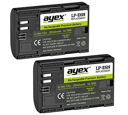 ayex LP-E6N Akku 2er Set Kompatibel mit Canon z.B. EOS R R5 R6 5D Mark II Mark III Mark IV 5DS R 7D 6D High-End Li-Ion Zellen 2040mAh Leistungsstark ayex LP-E6N Akku 2er Set Kompatibel mit Canon z.B. EOS R R5 R6 5D Mark II Mark III Mark IV 5DS R 7D 6D High-End Li-Ion Zellen 2040mAh Leistungsstark von ayex