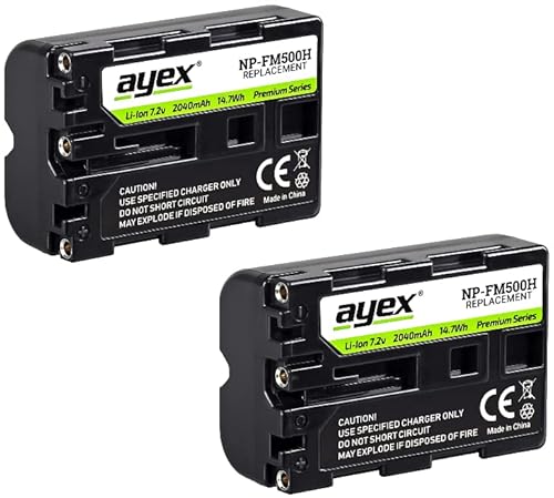 ayex NP-FM500H Akku 2er Set Passend für Sony z.B. SLT-A99 II A99 A77 A100 A500 A560 A700 A850 A900, 2040 mAh von ayex