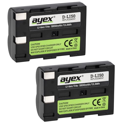 ayex D-Li50 Akku 2er Set Kompatibel mit Pentax K110D K100D K-10D K-20D Konica Minolta A1 A2 5D 7D etc. Leistungsstark & zuverlässig NP-400 Replace ayex D-Li50 Akku 2er Set Kompatibel mit Pentax K110D K100D K-10D K-20D Konica Minolta A1 A2 5D 7D etc. Leistungsstark & zuverlässig NP-400 Replace von ayex