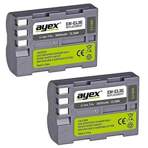 ayex EN-EL3e Akku 2er Set Kompatibel mit Nikon D70 D80 D90 D100 D200 D300 D300s D700 Leistungsstark & Zuverlässig von ayex