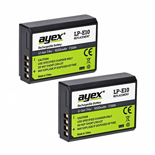 ayex LP-E10 Akku 2er Set für z.B. EOS 1100D 1200D Rebel T3 Kiss X50 Leistungsstark & zuverlässig ayex LP-E10 Akku 2er Set für z.B. EOS 1100D 1200D Rebel T3 Kiss X50 Leistungsstark & zuverlässig von ayex