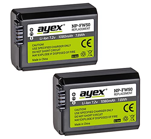 ayex NP-FW50 Akku 2er Set Passend für Sony NEX & Alpha zB A7S A7RII A7II A6500 NEX 7 RX10 Leistungsstark & zuverlässig ayex NP-FW50 Akku 2er Set Passend für Sony NEX & Alpha zB A7S A7RII A7II A6500 NEX 7 RX10 Leistungsstark & zuverlässig von ayex