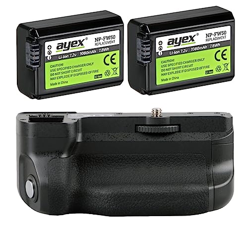 Batteriegriff Kompatibel mit Sony Alpha A6300 & A6000 + 2X NP-FW50 Akku von ayex