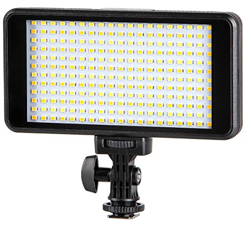 Extraflache ayex LED Videoleuchte mit 228 LEDs und 2 Dimmern (3200/5600K) inklusive Li-Ion Akku (4400mAh), Ladegerät, Diffusor und Neiger mit Blitzschuhanschluss und 1/4" Gewinde von ayex