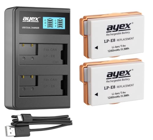 ayex Power-Paket mit 2X LP-E8 Akku + USB Dual-Ladegerät Passend für zB Canon EOS 550D 600D 650D 700D ayex Power-Paket mit 2X LP-E8 Akku + USB Dual-Ladegerät Passend für zB Canon EOS 550D 600D 650D 700D von ayex