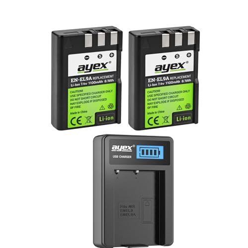 ayex Power-Set mit 2X EN-EL9a Akkus + USB Ladegerät Passend für Nikon z.B. D40 D40x D60 D3000 D5000 ayex Power-Set mit 2X EN-EL9a Akkus + USB Ladegerät Passend für Nikon z.B. D40 D40x D60 D3000 D5000 von ayex